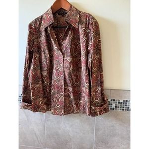 NWOT LAFAYETTE 148 New York Cotton Blend Paisley Print Fitted Blouse SZ 14